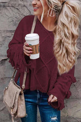 Chicindress Einfarbiger Strickpullover mit Quasten